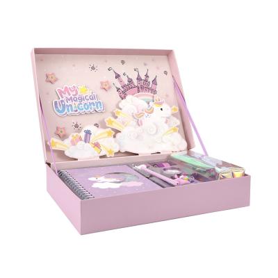 China Pop Up Custom Cute Unicorn Girl Kids Stationery Notebooks Stationery Gift Set China Kawaii Pink Luxury Wholesale Unicorn Card Gift Box Set For Children for sale