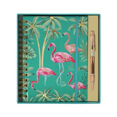 China Christmas Gift Gold Foil Customizable Flamingo Office Journal China Paper Notebook and Pen Gift Stationery Set for sale