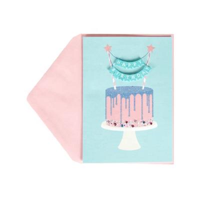 China North American Hot Selling Custom Glitter Glitter Birthday Cards, Handmade 3D Birthday Cake Greeting Cards for sale