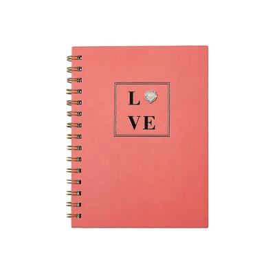 China Custom Printing Glossy Hardcover Gold Foil Spiral Notebook Journal,Wholesale Stationery Notebook with Heart Attachment for sale