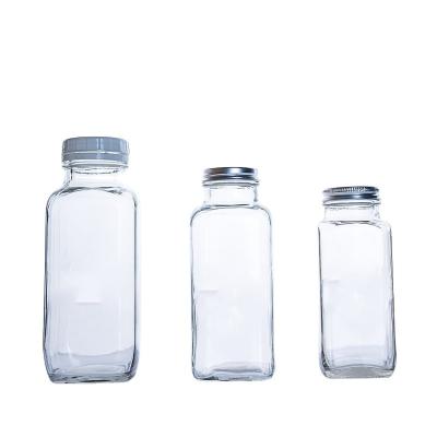 China Wholesale Square 250ml 500ml Empty Fruit Milk Juice Drink Glass Bottles With White Tamper Proof Cap for sale