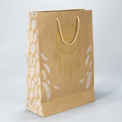 China Recycled Materials Silk Screen Printing Materials Silk Screen Printing Brown Kraft Paper Custom Reusable Shopping Tote Folding Bag With Handle for sale