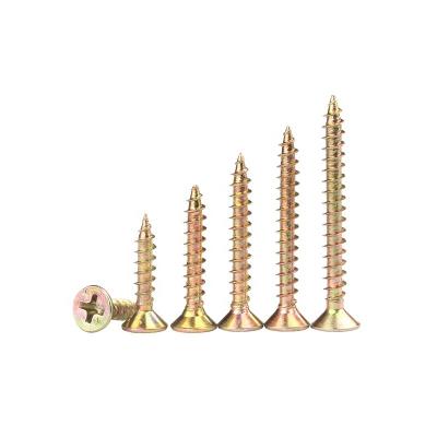 China Flat Drive Head Galvanized Yellow Color High Strength Cross Recessed Corrosion Resistant Screws For Wood for sale