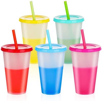 China 2021 New Color Stocked Changing Reusable Plastic Cold Water Tumblers Iced Coffee Cups With Straw for sale