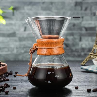 China 400ml Borosilicate Glass Sustainable Heat Resistant Coffee Maker Pour Over Glass Coffee Pot With Stainless Steel Strainer for sale