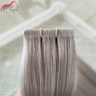 China No Chemical High Quality 100% Virgin Human Cuticle Aligned Extensions Invisible Gray Hair Extensions Silk Straight Tape Hair Extensions for sale