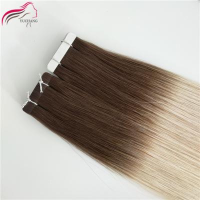 China No Chemical Hot Selling Double Drawn All Color Customized Skin Tape Hair Weft Extensions For Woman for sale