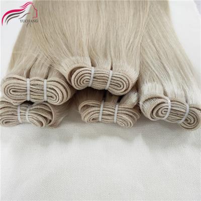 China No Pulled Russian Weave Gray Hair Extensions Blonde Virgin Hair Remy Human Hair Extensions Double Chemical Wholesale for sale