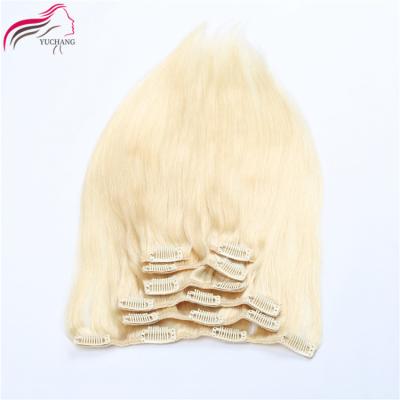 China No Chemical 100% Russian Human Cuticle Aligned Clip In Hair Color Silk Straight Blonde Double Weft Clip In Hair Extensions for sale