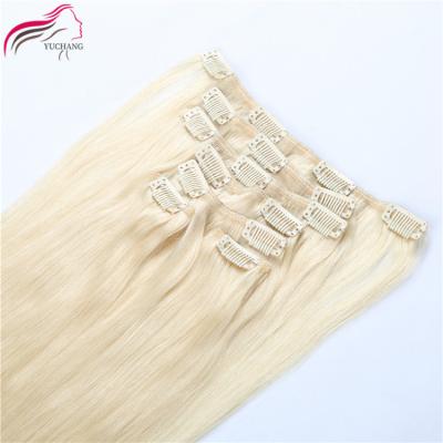 China No Chemical Wholesale 100% Human Cuticle Aligned Russian Clip In Extension Double Color Blonde Weft Clip In Hair Extensions for sale