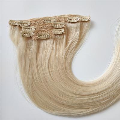 China No Chemical Good Quality Human Cuticle Aligned Clip In Hair Extensions Beautiful Platinum Blonde 100% Lace Clip In Hair for sale