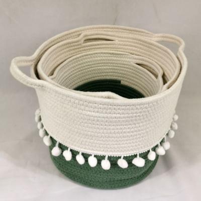 China Cheap Price Viable Stacking Cotton Rope Woven Storage Baskets Pom Pom For Toys for sale