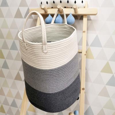 China Sustainable Clothes Cotton Rope Dirty Laundry Storage Basket With Ball Basket Middle Covering Rope Basket for sale