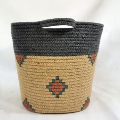 China Sustainable New Product Eco-friendly Home Decorative Woven Handmade Cotton Rope Plant Plankton Rope Storage Basket for sale