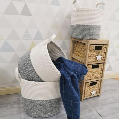 China Folding Handmade Cotton Rope Basket Storage Basket Cotton Rope Laundry Cotton Rope Storage Basket for sale