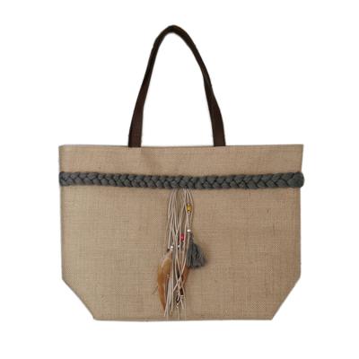 China Lady's Summer Women's Beach Bag New Design Customized Color Beach Bag Jute Fabric Handbag for sale