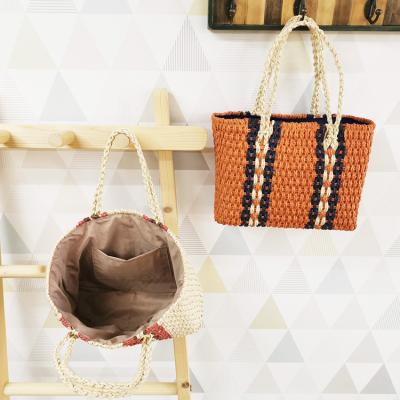 China Fashion Handbag Woman Bag Custom Handmade Woven Soft Paper Strings Handle Large Durable Artbag for sale