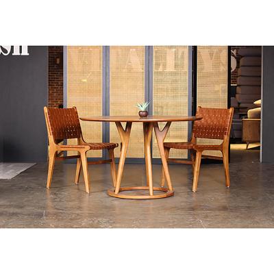 China Modern Design Modern Hotel Furniture Horse Saddle Chair Solid Wood Leather Woven Frame Tables Dining Chair Set For Cafe Restaurant for sale