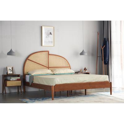 China Cane Double 1.5m 1.8m Woven Rattan Wooden Frame Bed (Other) Solid Wood Bed Adjustable Modern Nordic Bedroom Furniture for sale