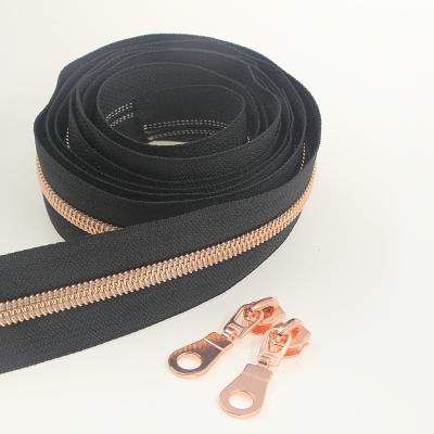 China Viable Shiny Rose Gold Nylon Zipper For Woman Bag for sale