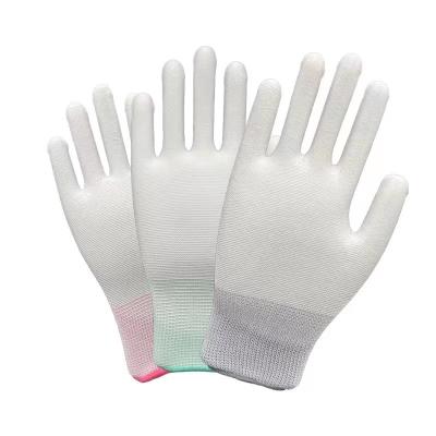 China Construction Site Mechanic White PU Palm Durable Nylon Coated Safety Protective Hand Working Gloves for sale