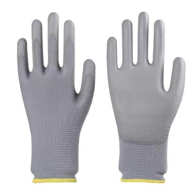 China Flexible 13G Gray Polyester With Gray PU Palm Coated Gloves Factory for sale