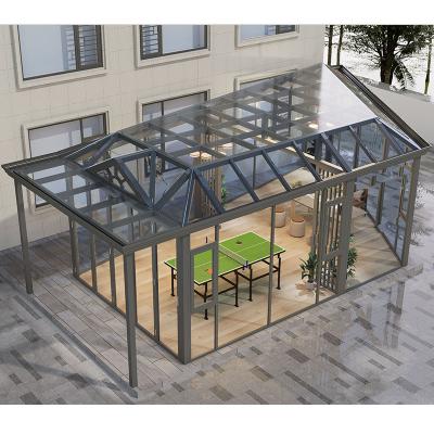 China Outdoor Modern Garden Solarium Awning Tent Panels Roof Retractable Sliding Solar Glass Sunrooms for sale