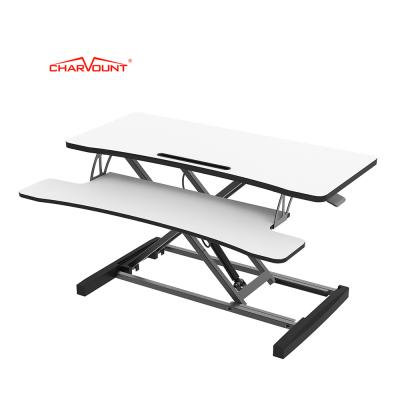 China (Size) Height Adjustable Cheap Folding Table Riser Modern Adjustable Sit Stand Up Desk Converter Dual Monitor for sale