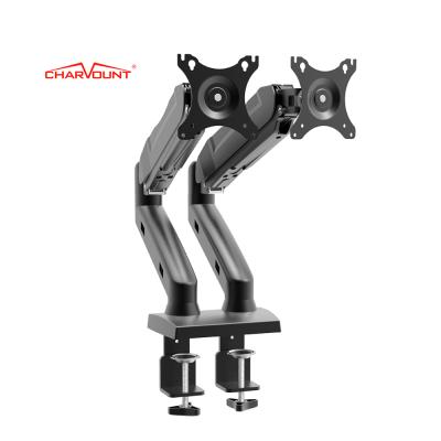 China Max VESA 100*100mm Aluminum Double Arm Adjustable Shock Absorber Monitor Mount for sale