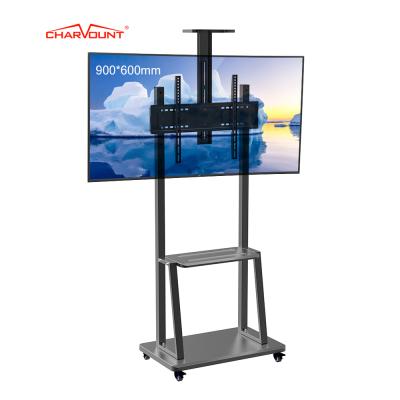 China Metal Charmount Adjustable Height Mobile TV Cart Rolling Floor Stand Mount For LED TV Screen 60