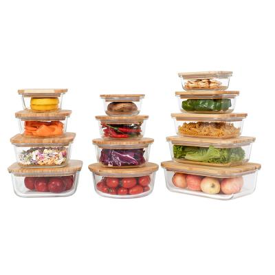 China Eco-friendly Heatable Meal Prep Containers Glass Food Container With Bamboo Lid for sale