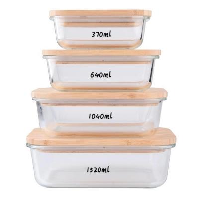 China Sustainable Meal Prep Lid Bamboo Glass Food Storage Container With Silicon Ring Keep Food Fresh for sale