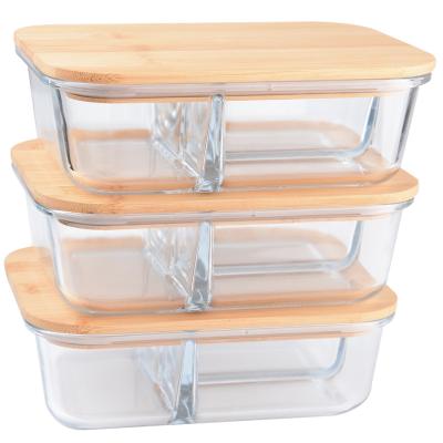 China Viable Meal Prep Compartment Glass Food Storage Container Bamboo Glass Lunch Box for sale