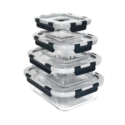 China Microwavable Eco-friendly Glass Food Container With Vacuum Lid Microwavable Glass Lunch Box Lunch Container for sale