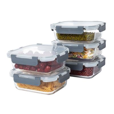 China Air Heatable Highly 3 Glass Food Container Bento Box Storage Containers With Lasting Snap Lock Lid for sale