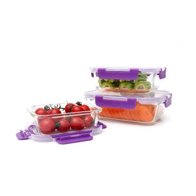 China Microwavable Glass Food Container Set With Lid Snap Lock Glass Food Container With High Quality PP Lid for sale