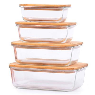 China Viable glass food container with lid set bamboo glass food storage container with bamboo lid high quality for sale