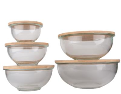 China Microwave Oven and Safe 6 Pcs Disposable Eco-Friendly Glass Salad Bowl with Cover Bamboo Lid Salad Mixing Set for sale