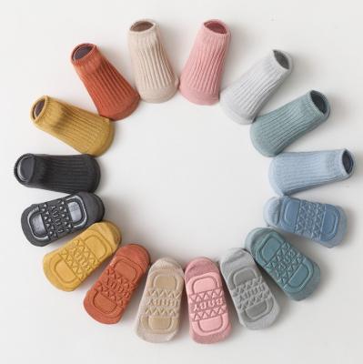 China Antibacterial Newborn Fancy Baby Socks Non-slip Toddler Socks Solid Color Cotton Double Needle Infant Socks for sale