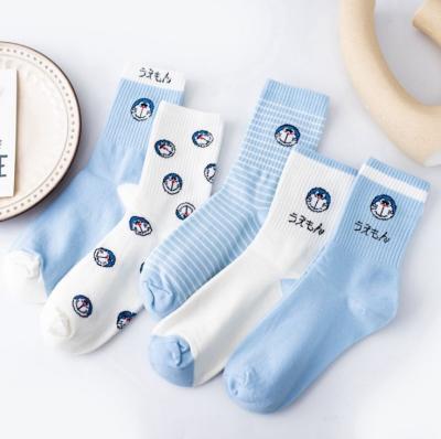 China New Style Cartoon Anime Antibacterial Japanese Women Tube Socks Blue Fashionable Cotton Socks Cute Cartoon Casual Socks for sale