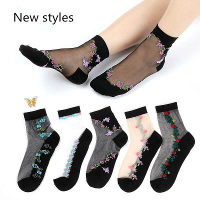 China New Wholesale Fashion Knitted Flowers Antibacterial Lace Up Crystal Silk Socks Women for sale