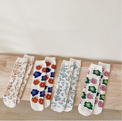 China Wholesale Autumn Korean Fashion Trend Flower Children's Socks Antibacterial Cotton Knitted Children's Novelty Loose Socks for sale