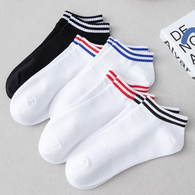 China Antibacterial Wholesale New Fancy Solid Color Striped Two Lines Mens Socks Cotton Low Cut Mens Socks for sale