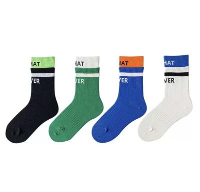 China New Antibacterial Japanese Fancy Striped Letters Mens Tube Socks Cotton Hip Hop Sports Mens Socks for sale