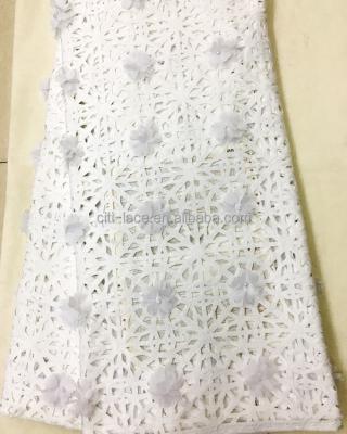 China Beautiful designs 3d flowers water soluble laser cut lace fabric handcut laser lace J780-4 white color for sale