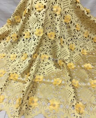 China Hot Sale Water Soluble Hand Cut Swiss Lace Fabric Wholesale Beaded 3d Flowers Laser Cut Lace Fabric J848-6 for sale