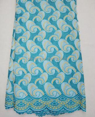 China High quality china water soluble lace cotton voile fabric 5 yards yellow and aqua swiss voile j324-1 for sale