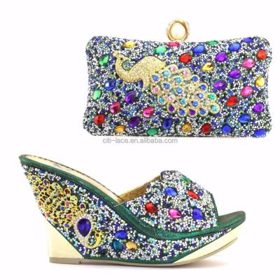 China Fashionable shoes women bridal shoes match bag elegant rhinestones/multi color slipper with bag SB802-3 for sale