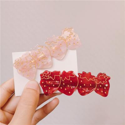 China Fashionable Wholesale Girls Acetate Hair Clips Word Clip Strawberry Pink Hair Clips for sale