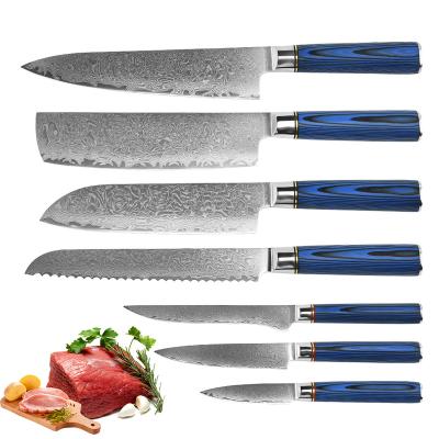 China 7Pcs High Quality Viable 67 Layers Damascus Steel Chef Knife Kitchen Knives Set With Handle The Group of Ten for sale